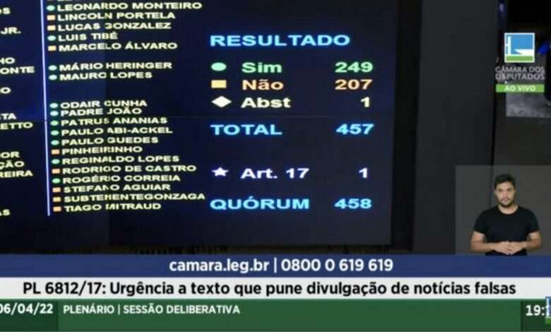 Câmara Rejeita Requerimento De Urgência Do PL Das Fake News Foto, Reprodução,Print De Vídeo Da TV Câmara